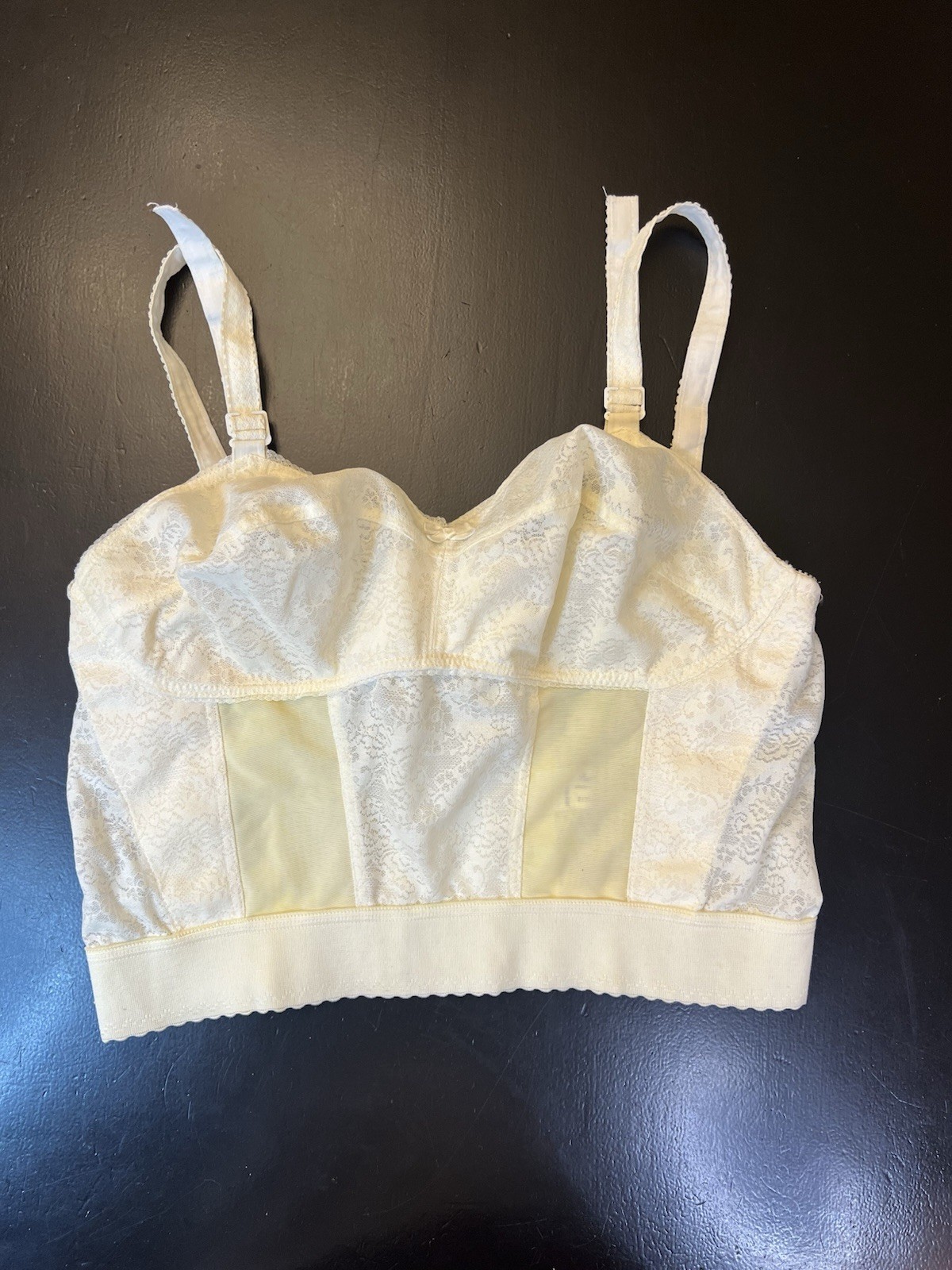 Vintage Faynor Bra Norvell 70s? Cream Lace Corset Bra 38DD Boudoir Lingerie