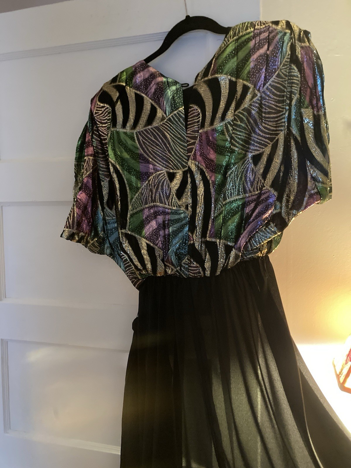 Vintage 80s Disco Glam Black Sheer Rayon Metallic Cocktail Party 11/12