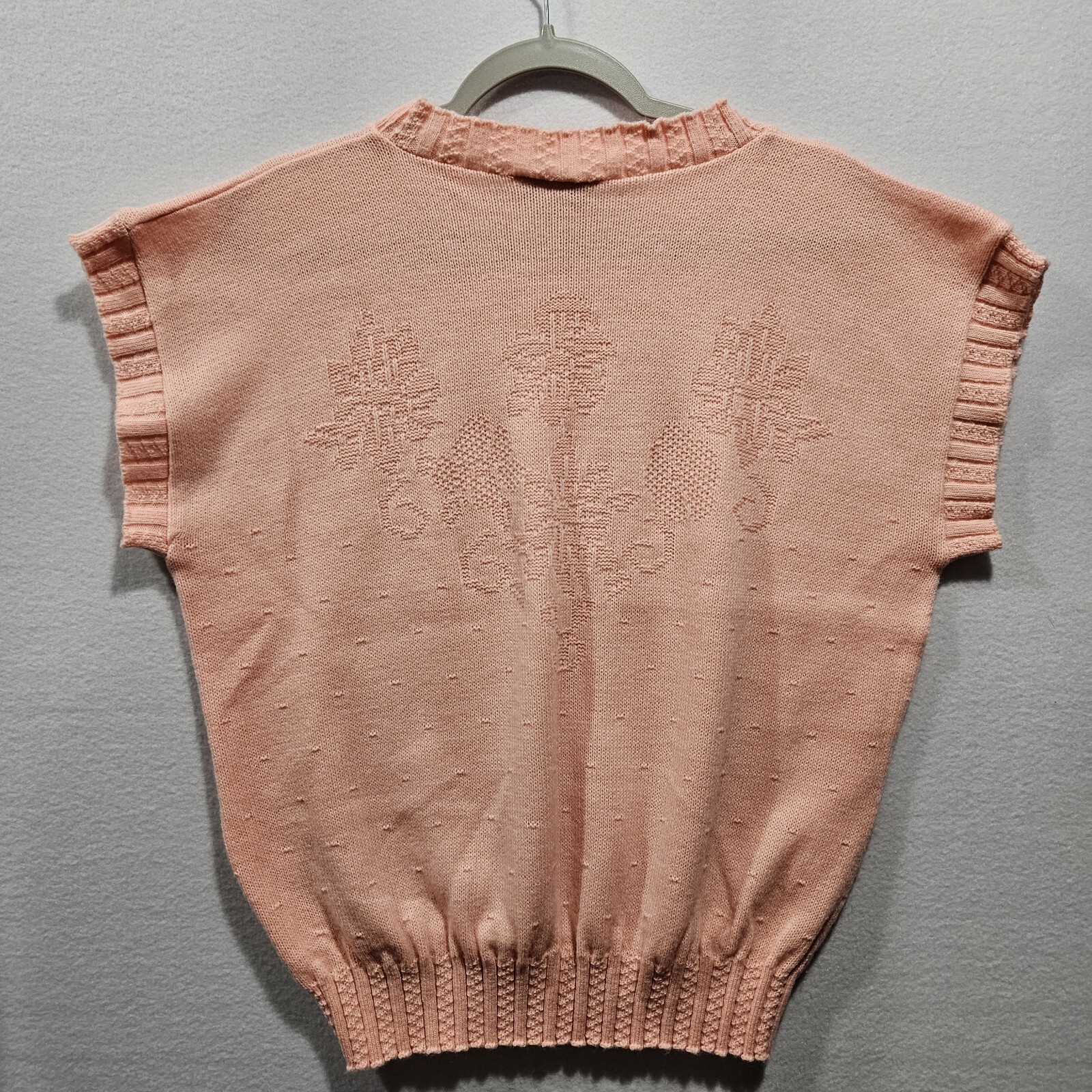 Vintage Adele Knitwear Pink Floral Pullover Vest Sweater Small Medium Made USA