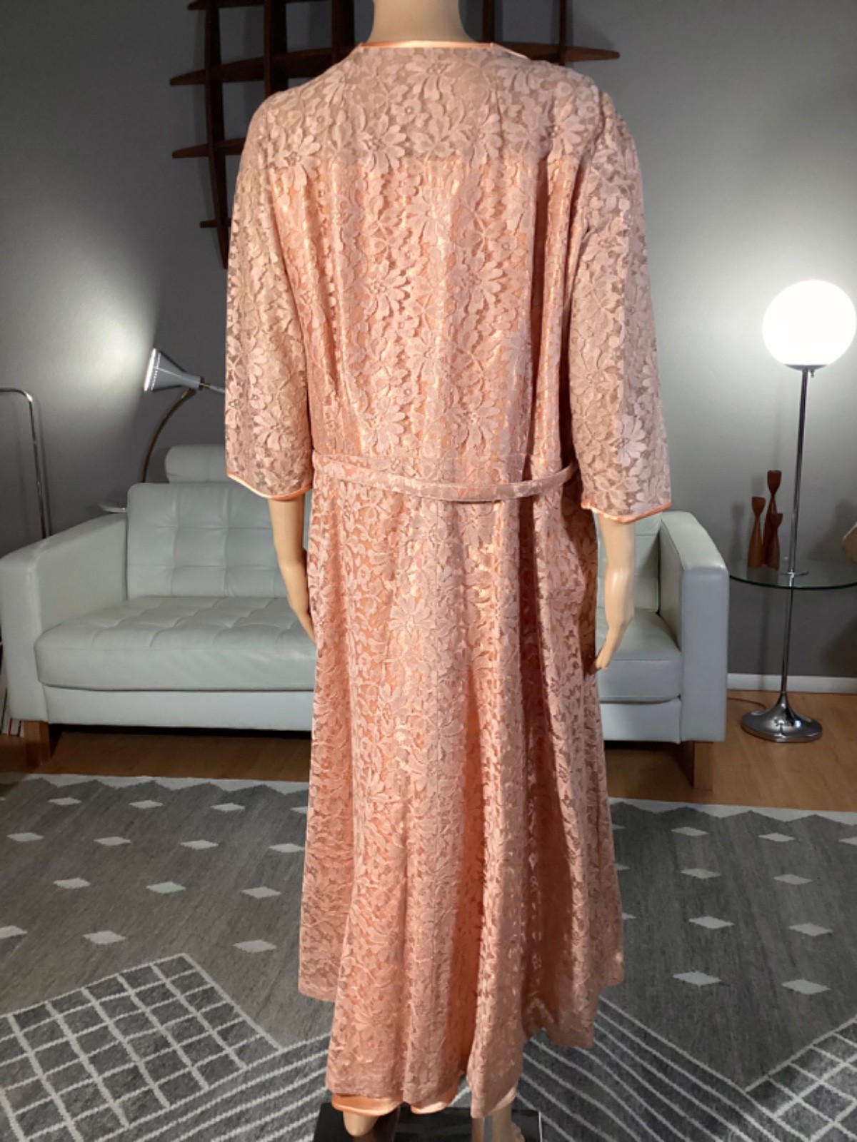 Vintage 50’s All Lace Over Apricot Satin Cocktail Party Dress XL Rockabilly
