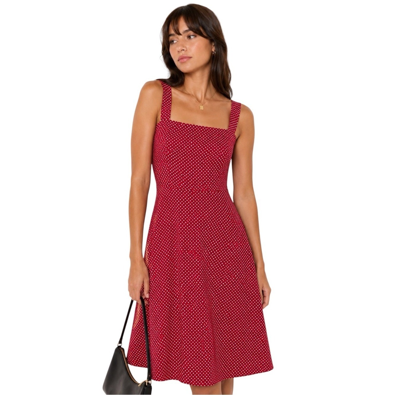 Vintage Red White Polka Dot Midi Dress Greece Italy Modern M Retro Rockabilly