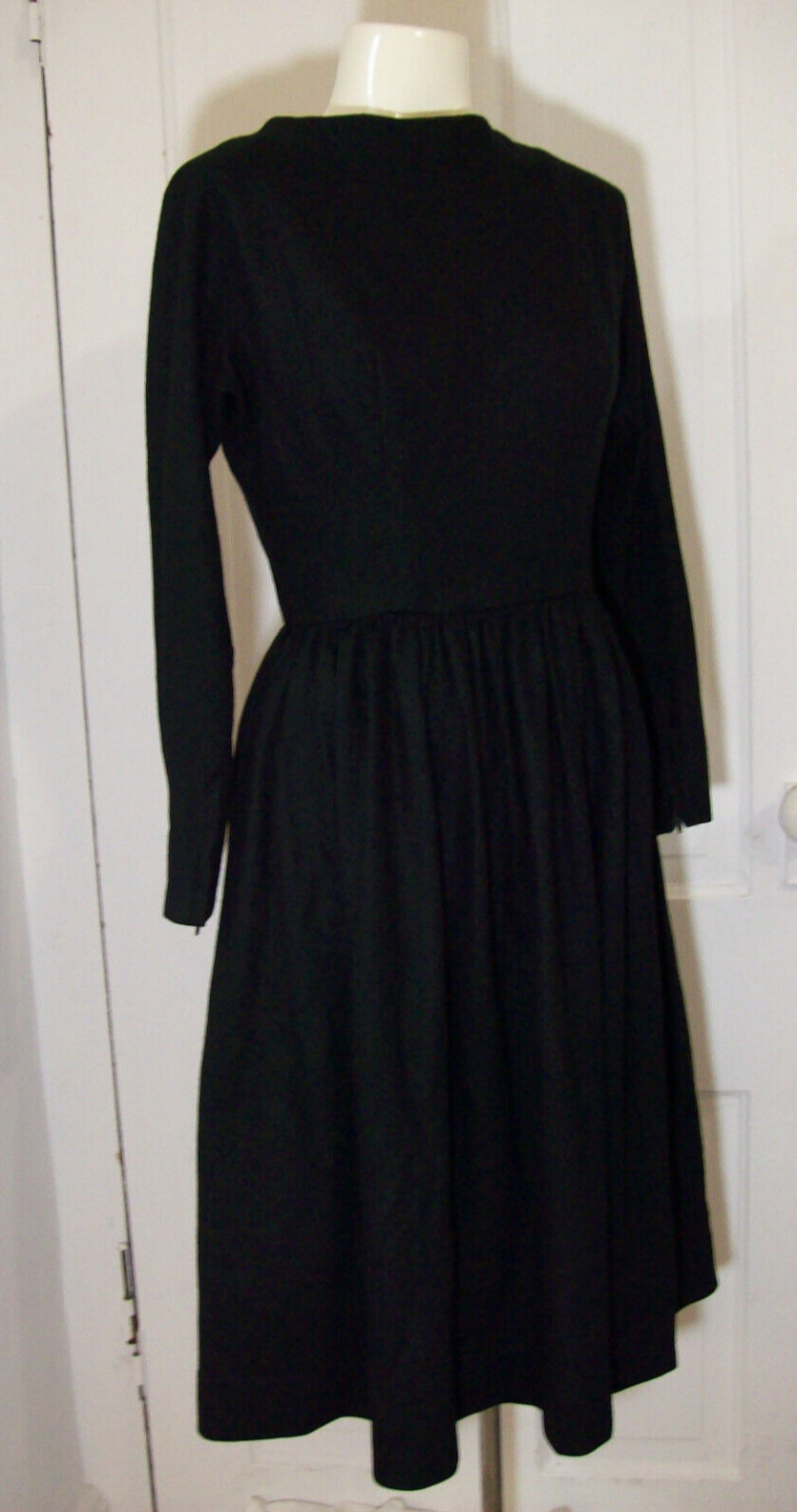 Vintage 1950s Black Long Sleeve Dress, 100% Wool, E.T Jrs CALIFORNIA, small
