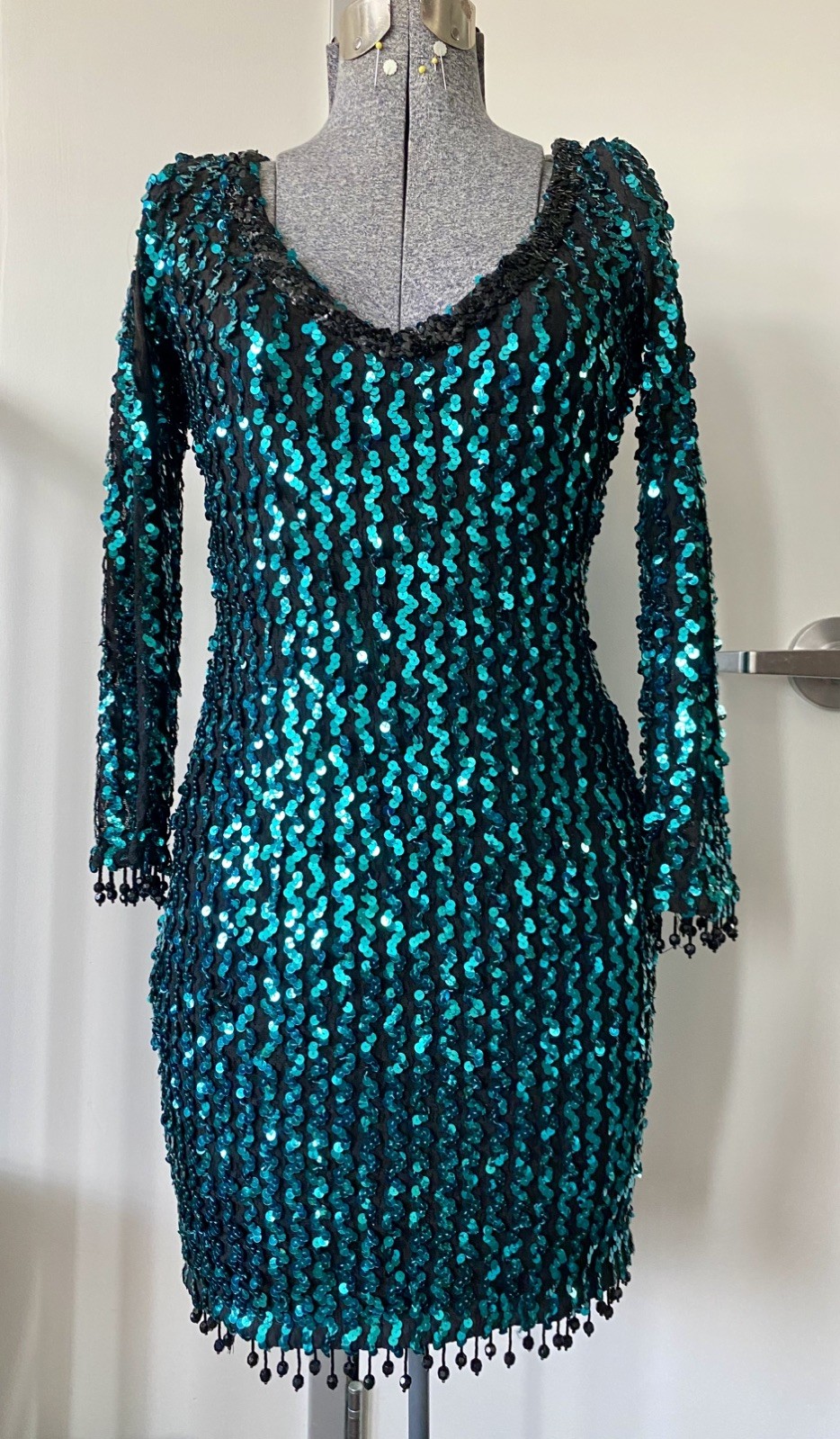 Vintage Climax David Howard Karen Okada 1980s 1990s Sequined Body Con Mini Dress