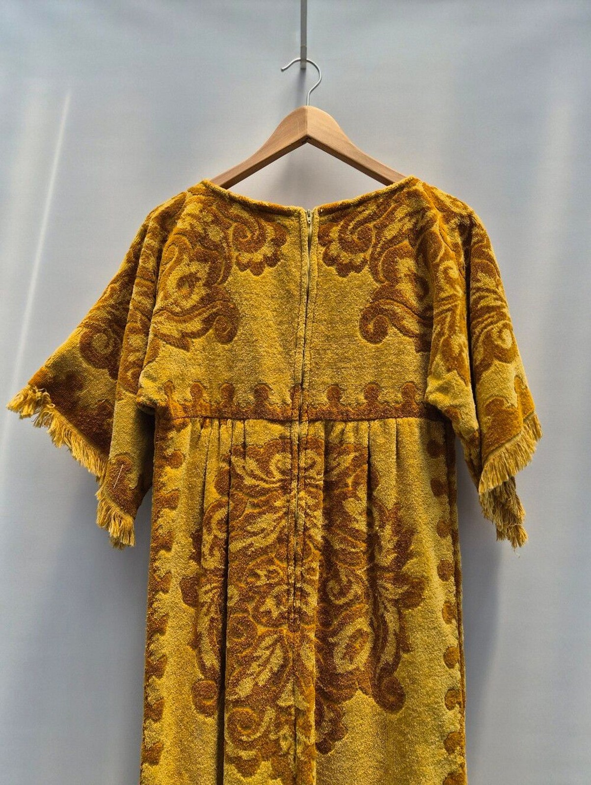 Robes of California Vintage 70s Terry Cloth Towel Dress Small Gold Boho Caftan