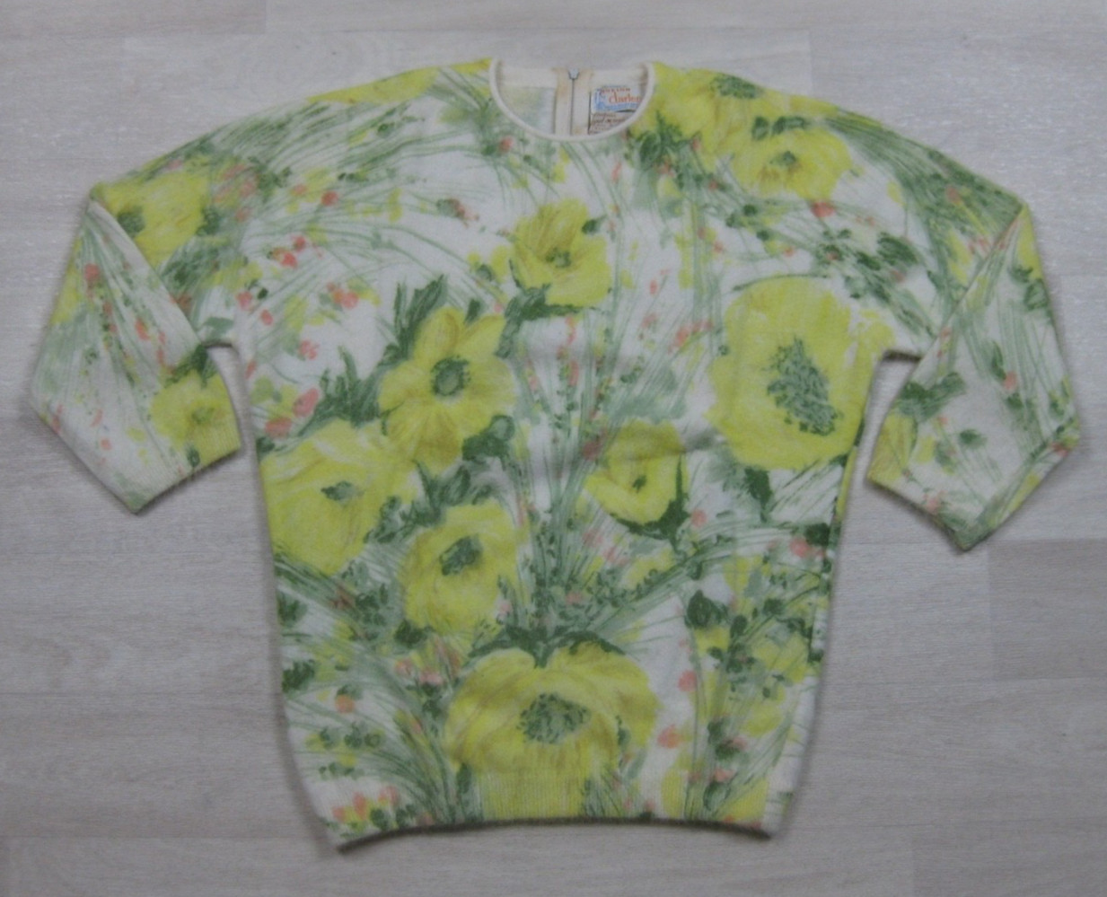 Vintage 50s Angelon Darlene Sweater (S/M) Angora Wool Floral Hand Screen Print