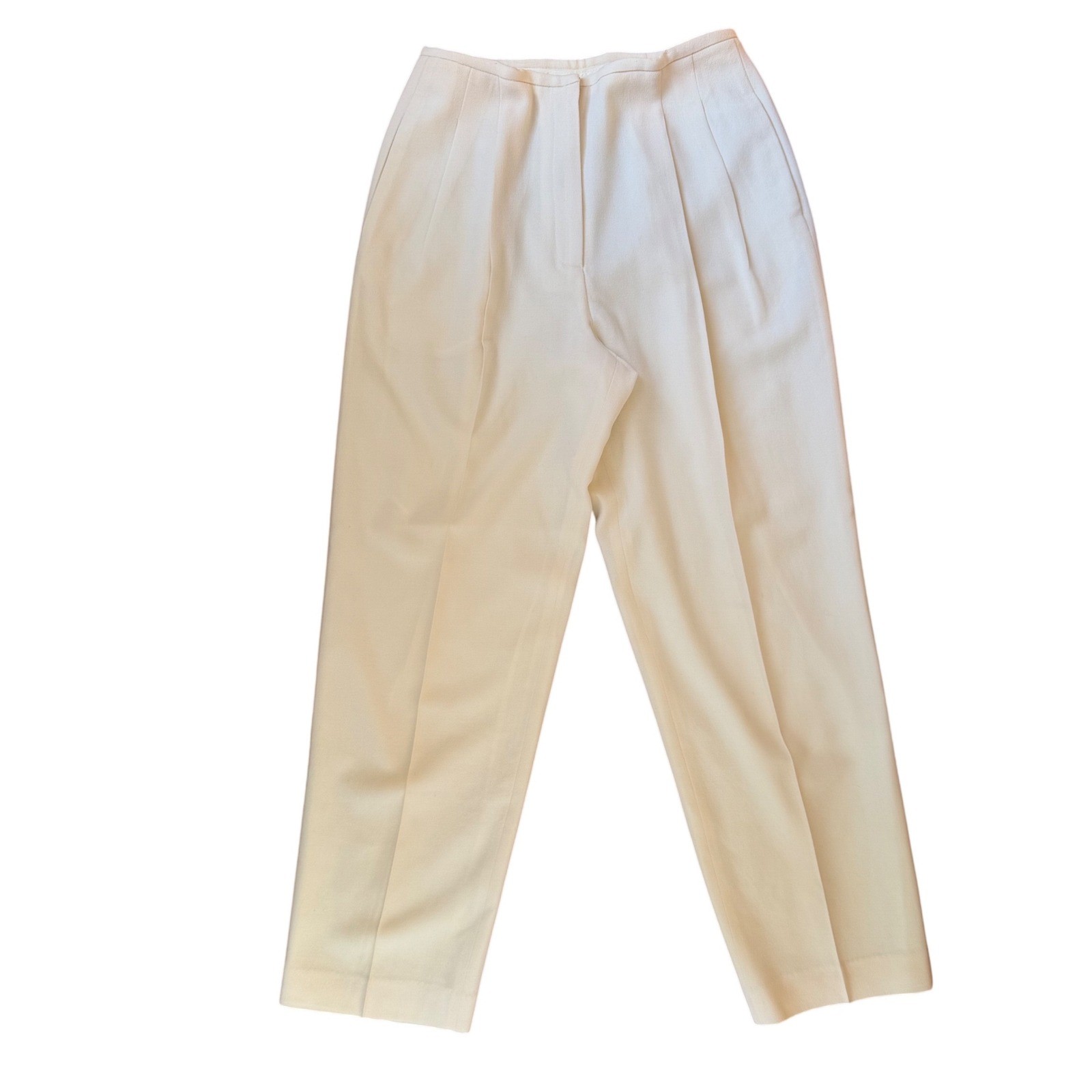 Valerie Stevens Wool Trousers Womens 8 Cream Pleated High Rise Straight Vintage