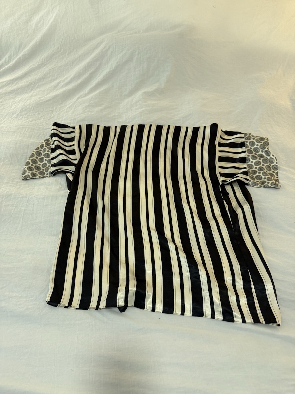 Vintage Val Mode Black Ivory Striped Kimono Robe Jacket One Size Open Front 84