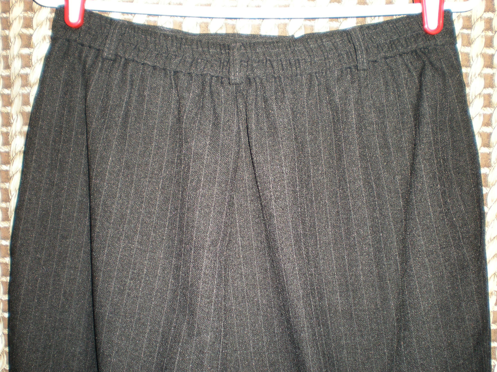 Vintage US MADE Loubella Gray Pinstriped Elastic Waist Pants Jrs 16/17