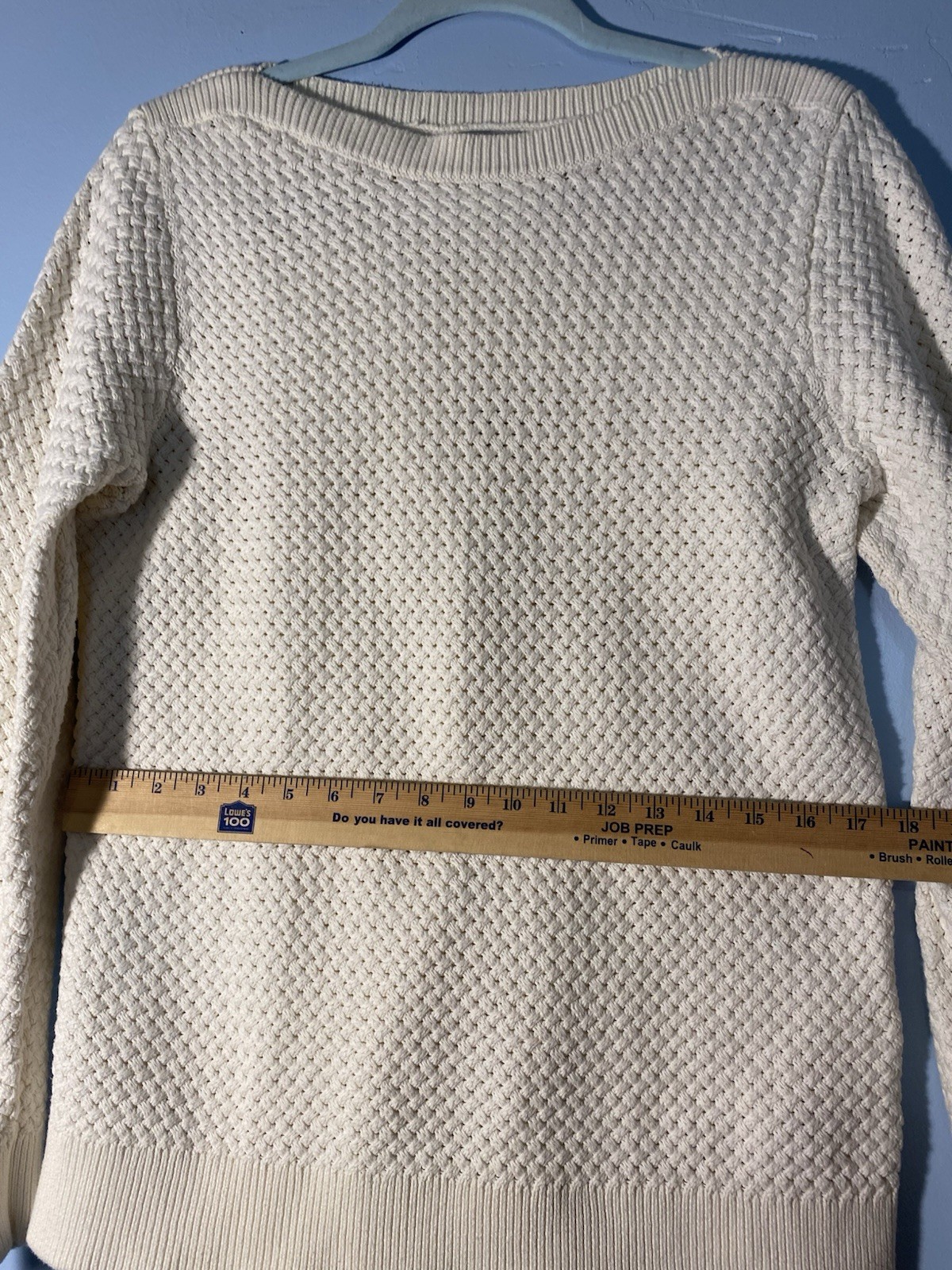 Vintage LL Bean Ivory Cotton Boatneck Basket Weave Sweater L Fisherman Core