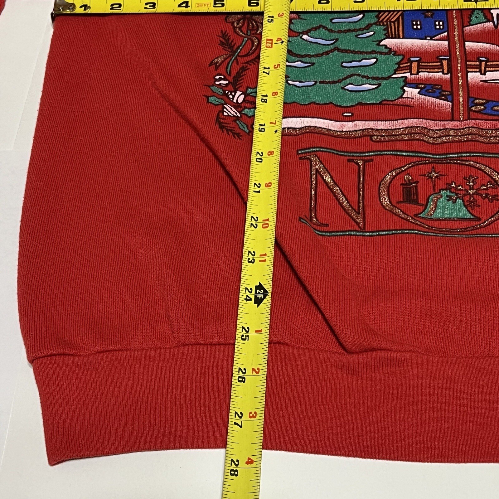 VTG Holiday Time Womens Sz Large Red Christmas Noel Sweatshirt Santa Scene