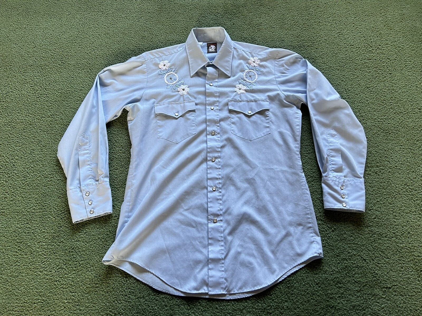 Vintage Women’s Karman Pearl Snap Button Down Long Sleeve Blue Western Shirt