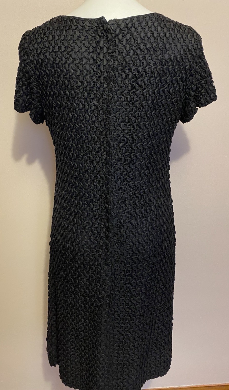 VTG 1960S Black Short Sleeve Twisted Ribbon Crochet Mesh Sheath Dress