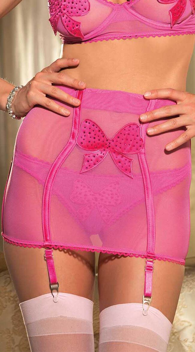 Shirley of Hollywood L Sexy High Waist Cincher Garter Belt Hot Pink Rhinestones