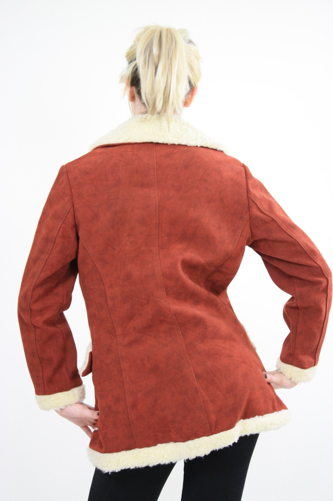 Vintage VTG 70s faux suede leather faux fur Penny Lane Coat