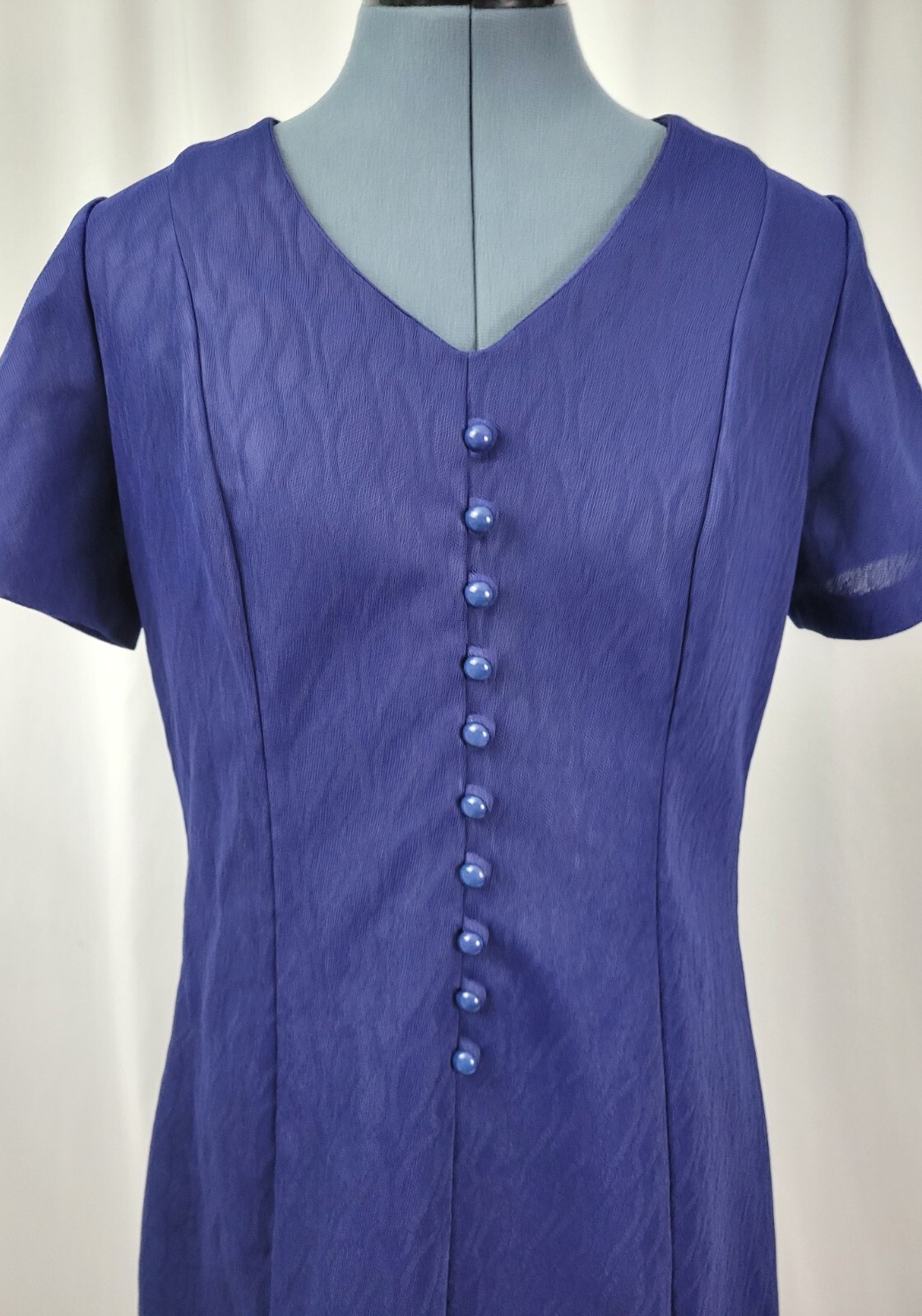 Vtg Navy Blue on Navy Blue Pattern Princess Seam Dress w Faux Buttons Size M/L?