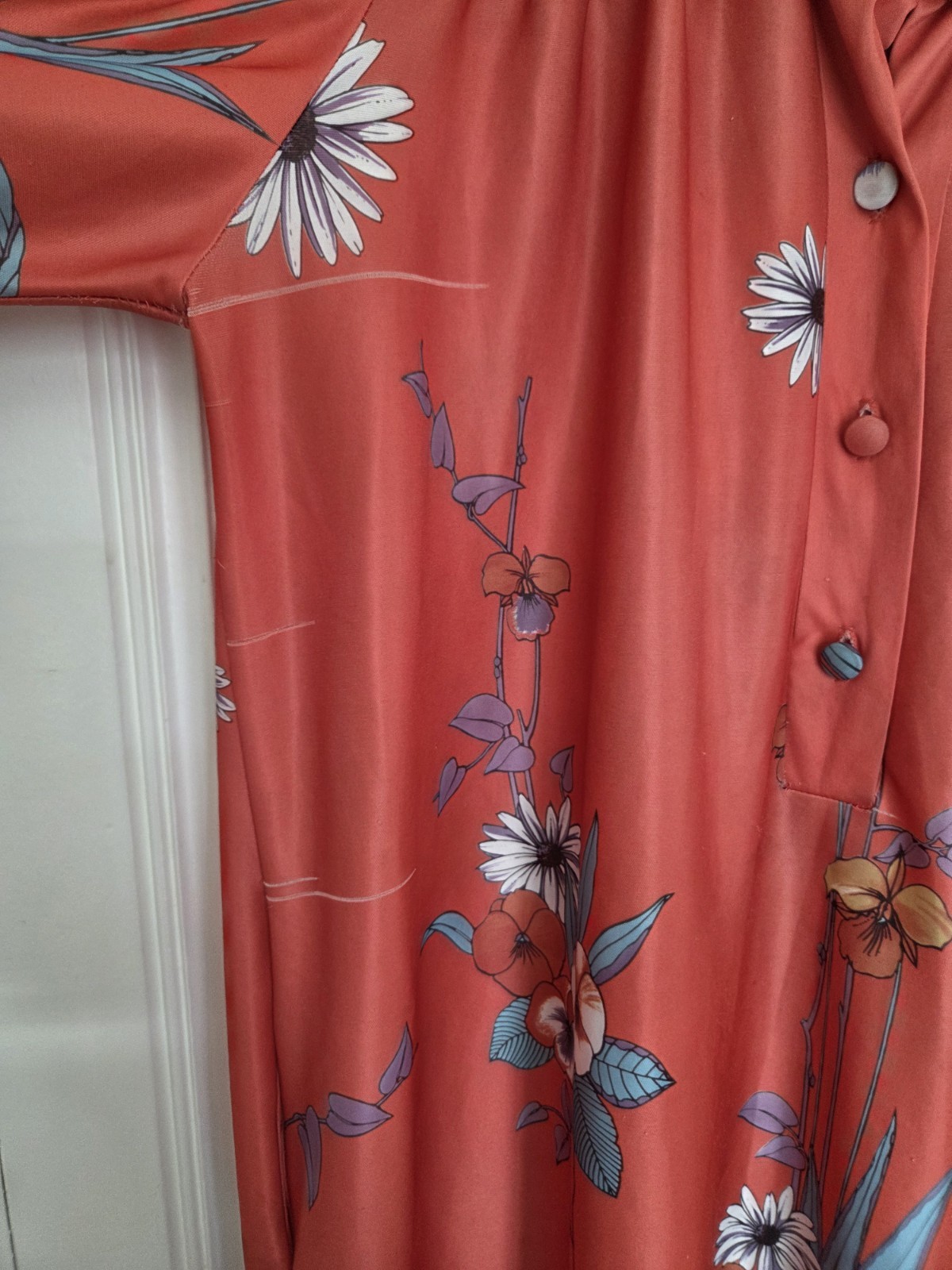 Vintage Plaza 9 Large Orange Floral House Dress Nightgown 1960s Retro Hawaiian