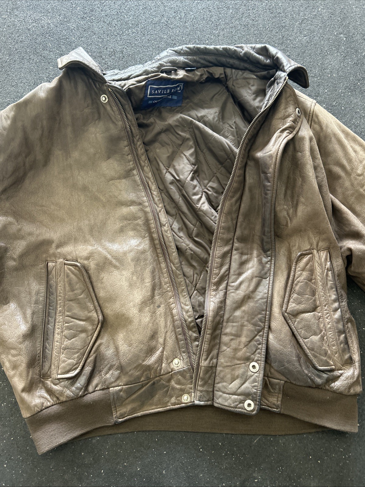 Savile Row Genuine Leather Bomber Jacket Brown Vintage Women’s Size XL.