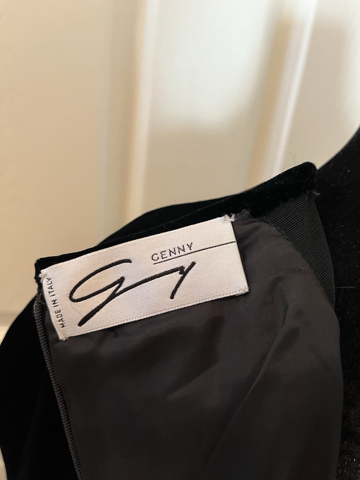 Vintage GENNY Black Velvet Long Sleeve Dress, Italian Size 46, Signed