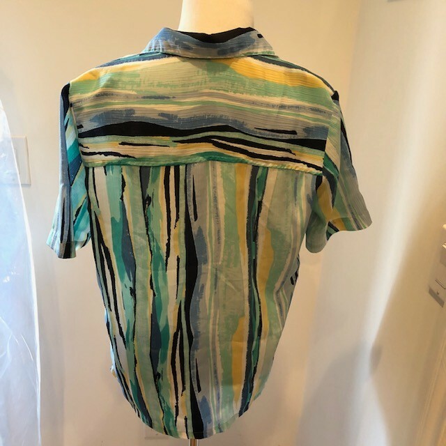 Vintage Blouse Donnkenny Classics Women’s Size S Striped Blue Yellow Green