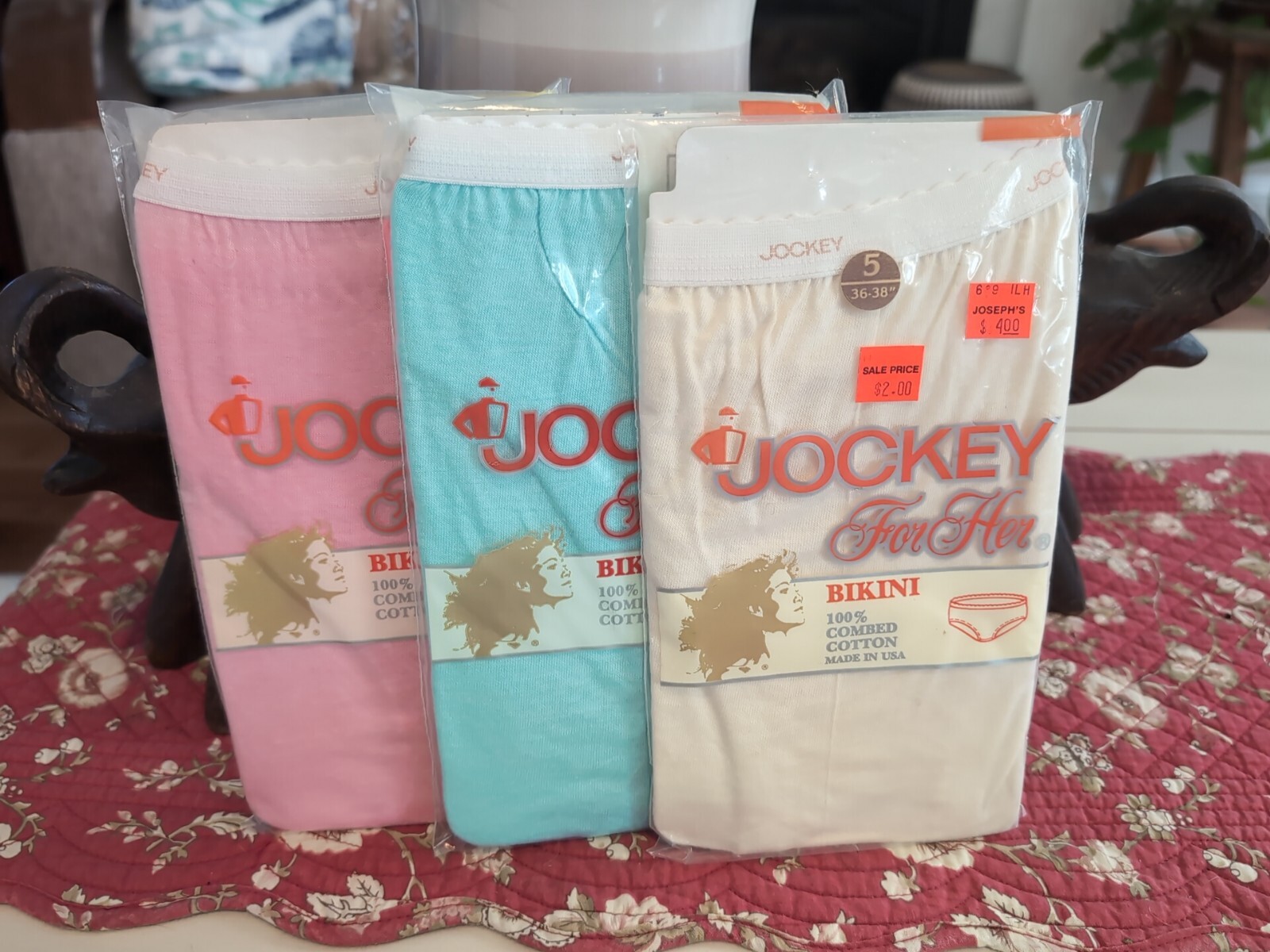 Jockey For Her Vintage Bikini Size 5 100% Cotton (3) Count Mixed Colors