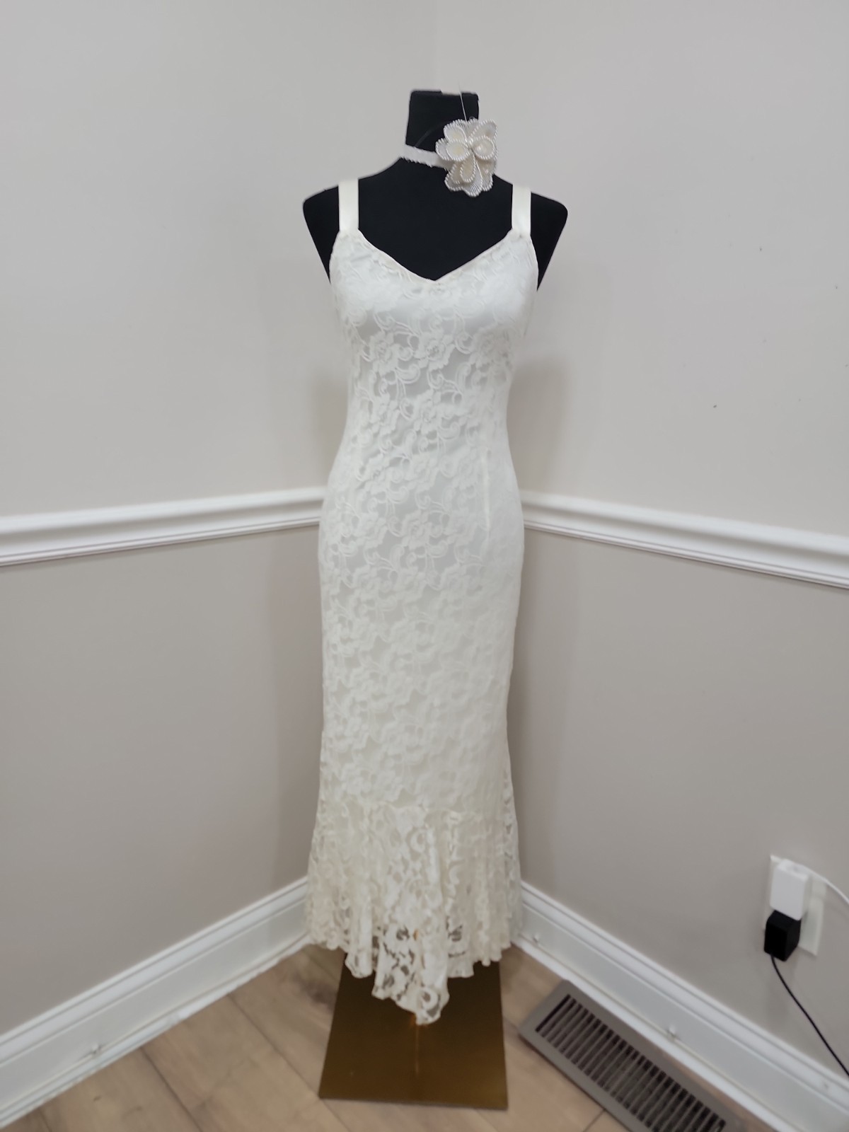 VTG Y2K Spencer Alexis Wedding White Lace Maxi Dress Jacket 2pc Set 12P Petite