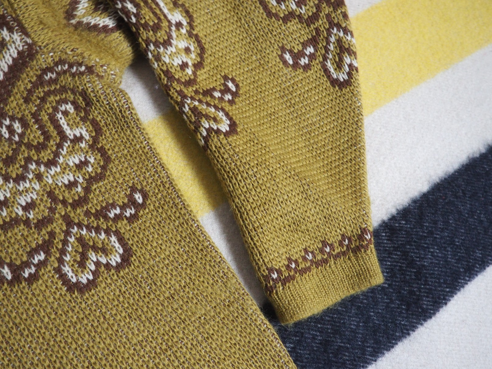 VTG 70s 80s Nordstrikk Nordic Yellow Brown Wool Knit Pullover Sweater Womens L