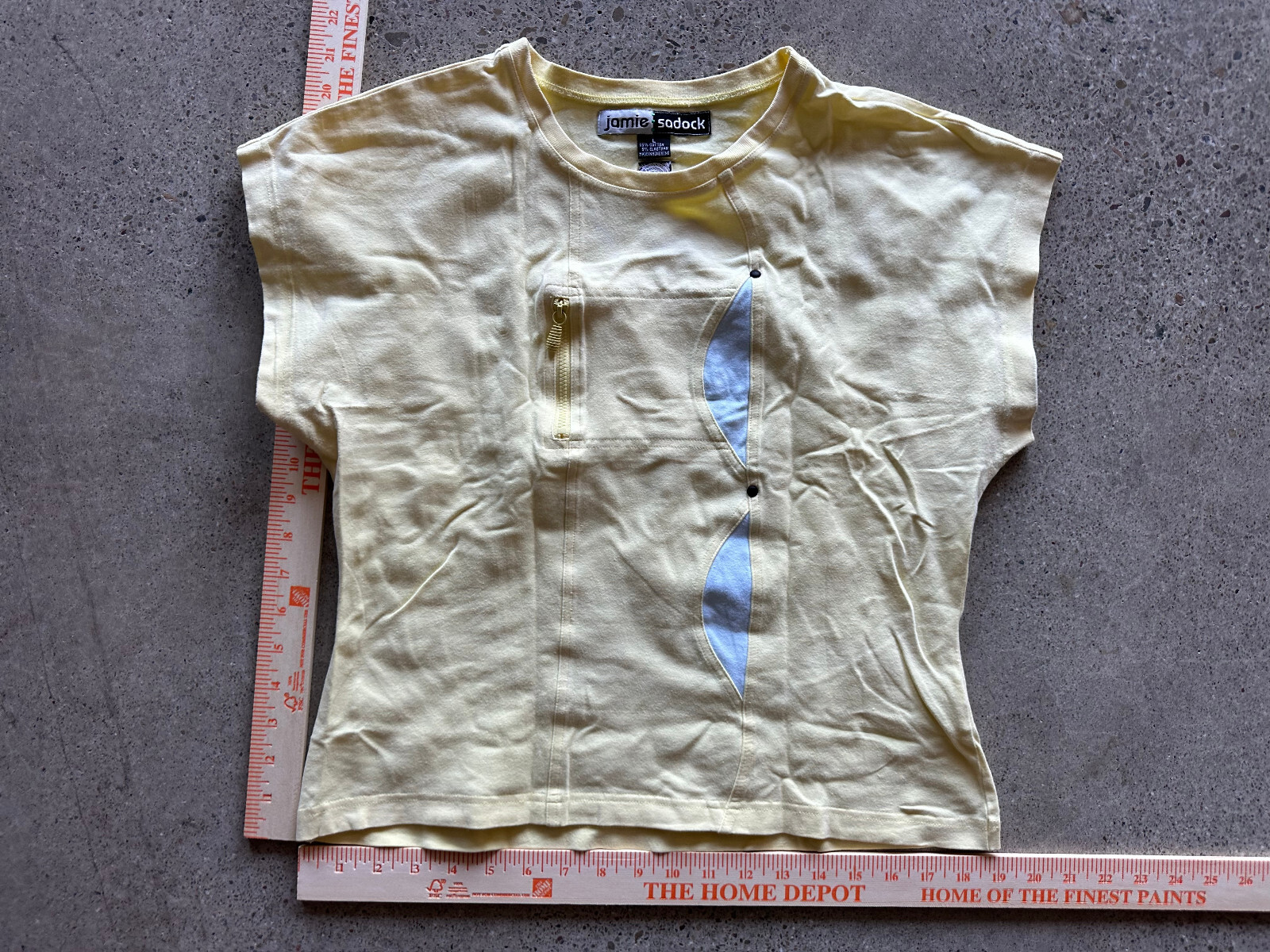 Vintage 1990s Jamie Sadock Yellow Stretch Embroidered Zipper Top Size L