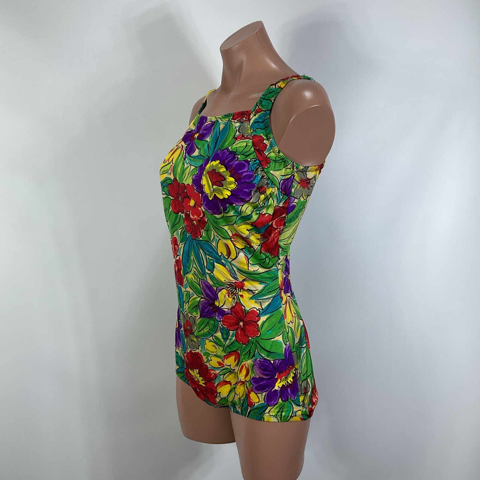 Vintage Jodee Swimsuit 50s 40s Style Floral Metallic Pin Up sz 16