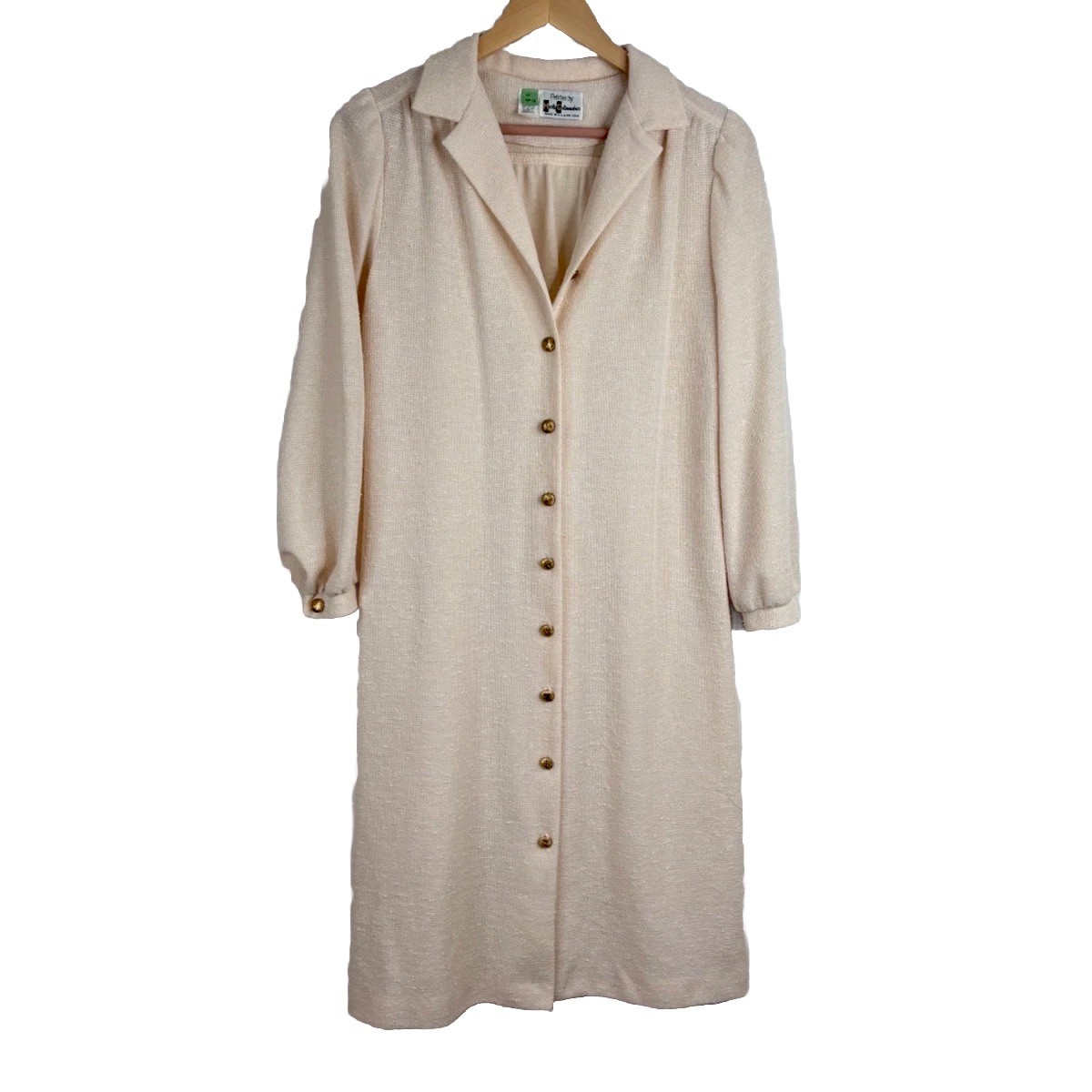 Vtg Marty Gutmacher Duster Cardigan 10P Ivory Brass Buttons Old Money Easter