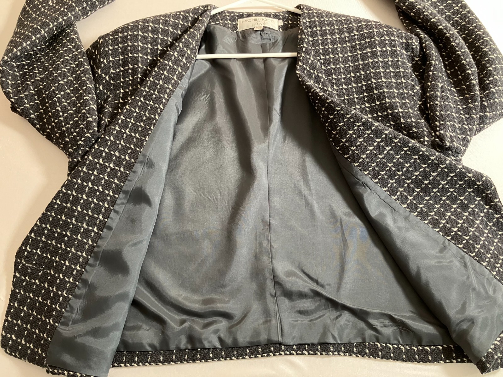 Vintage 80s Michii Moon Wool Blazer Jacket Size 10 Gray Print Japan Oversized