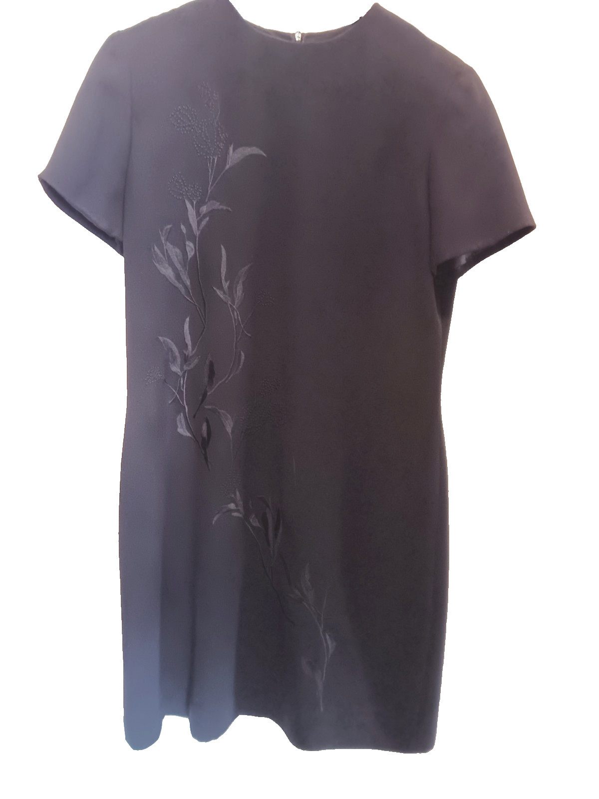 Vtg Jones New York 90s Black Embroidered Floral Shift Dress LBD Size 12