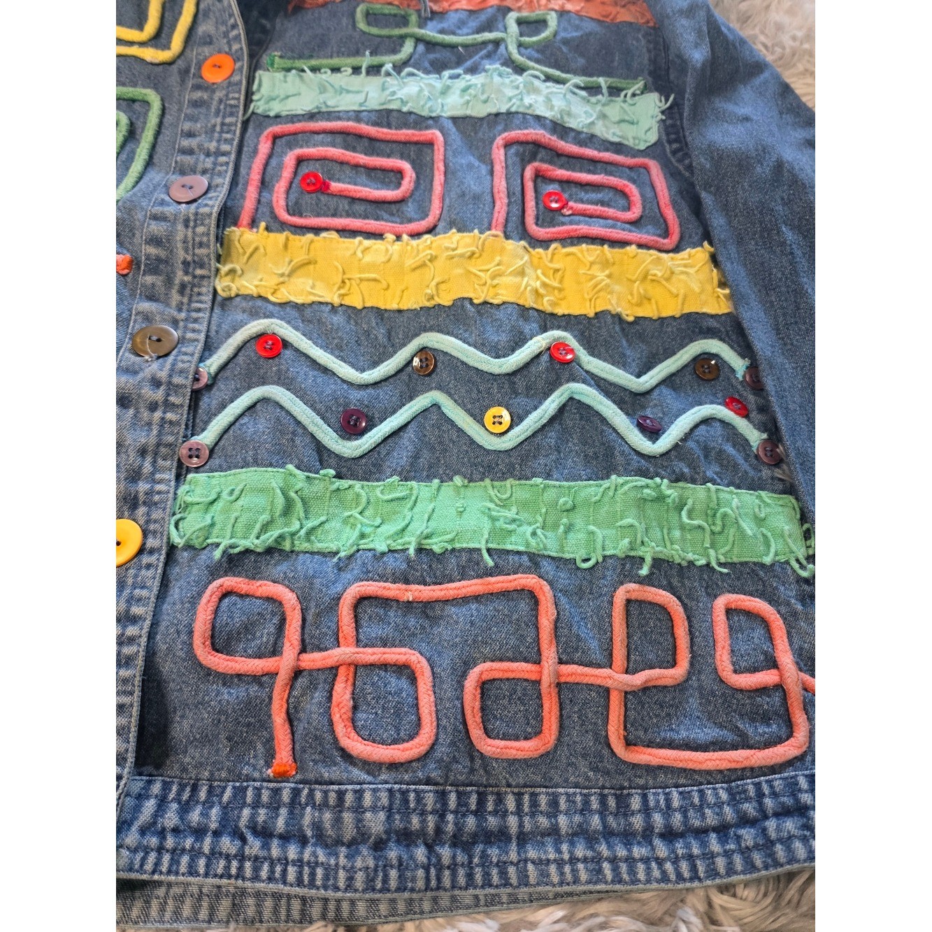 Vintage New Directions Light Blue Denim Shirt with Fun Embroidered Pattern