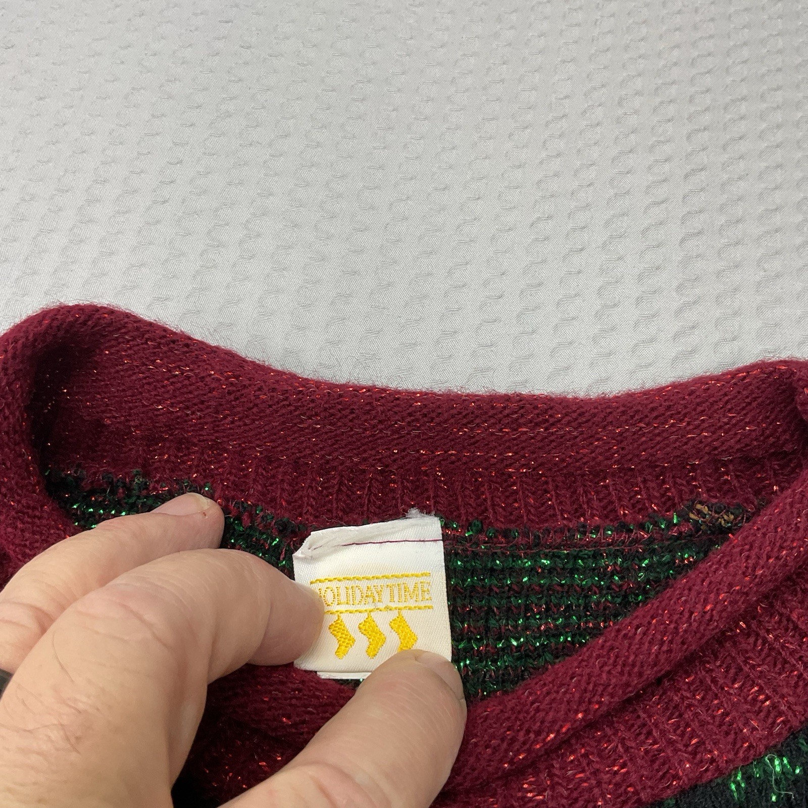 vintage Holiday Time acrylic plaid sweater with a rose design.
