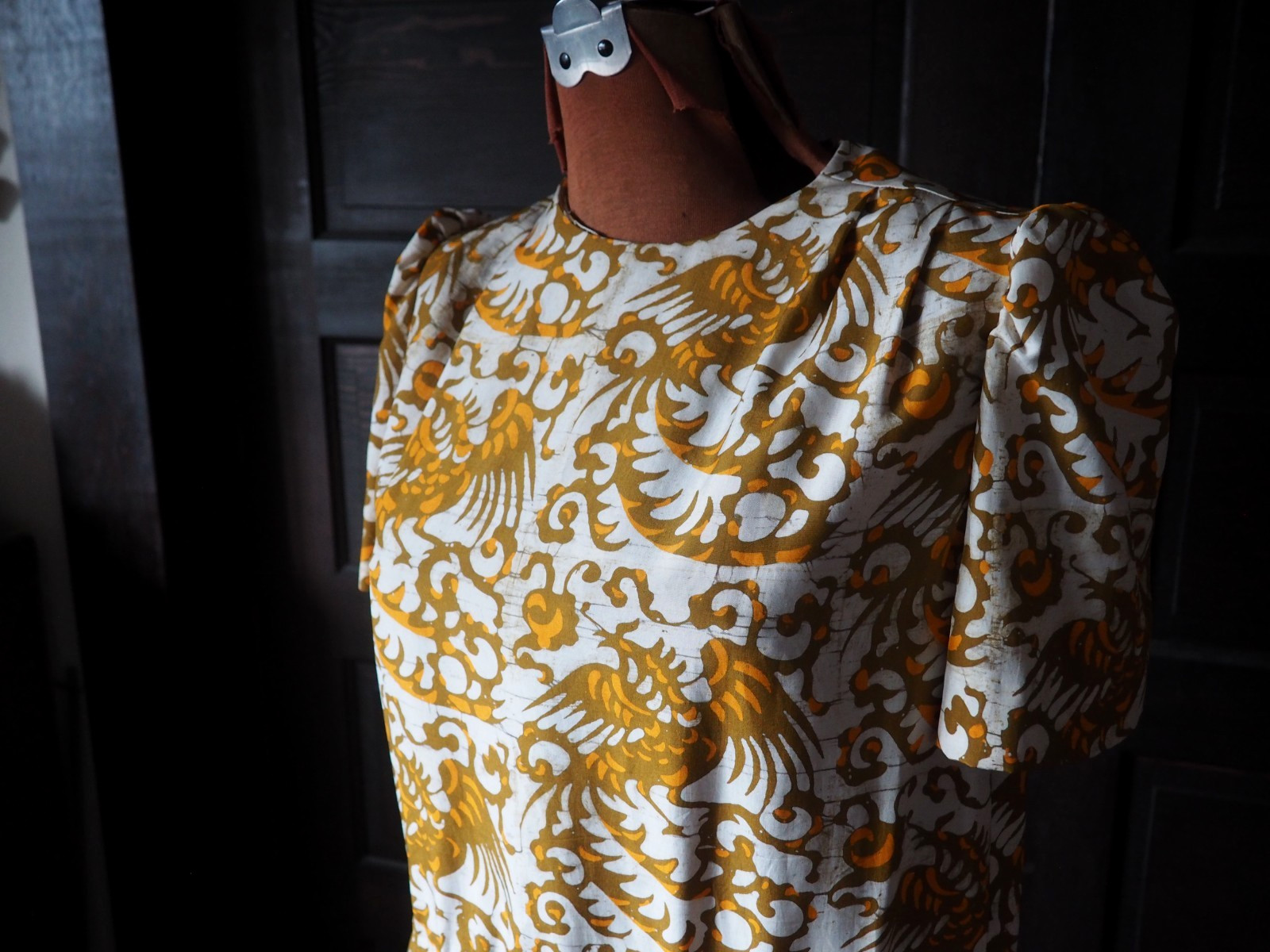 VTG 70s Burnt Orange Abstract Floral Poly Talon Zip Hawaiian Dress Womens M