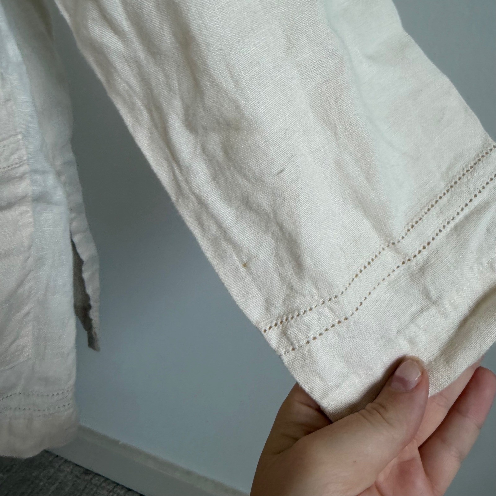 Vintage Boho Linen Mother of Pearl Button Front Top