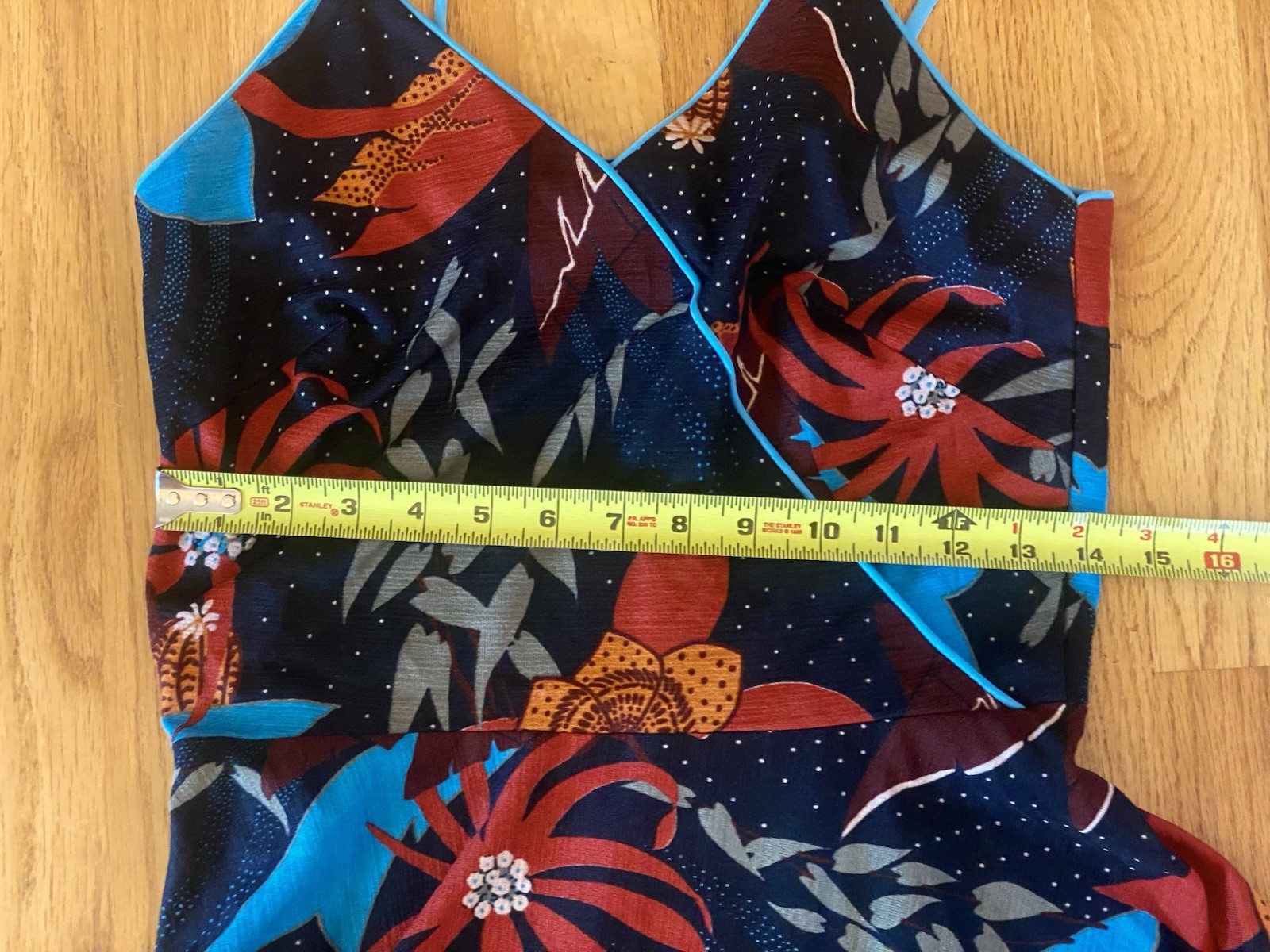 Vintage Joan Curtis Multicolor Dress Floral Blue Trim Sleeveless Sz 14