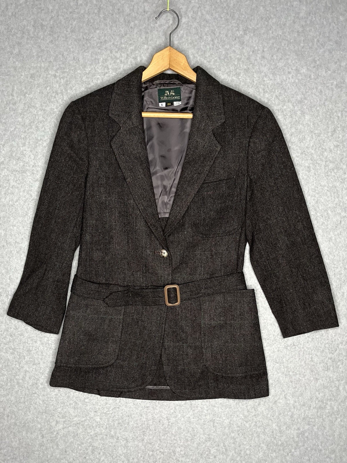 Willis & Geiger Russian Twill Wool Blazer Womens 6 Belted Safari USA Vtg