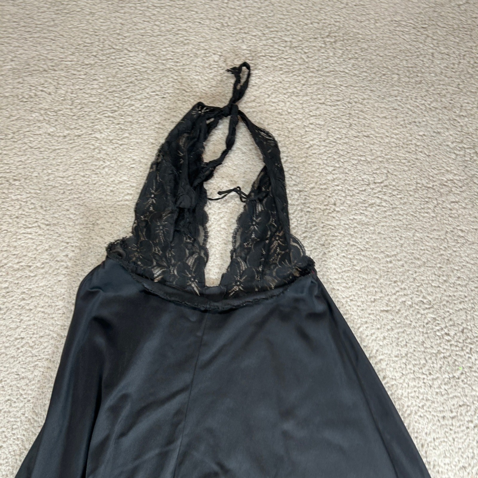 Vintage Glydons Hollywood Black Lace Halter Maxi Nightgown Lingerie Dress Small