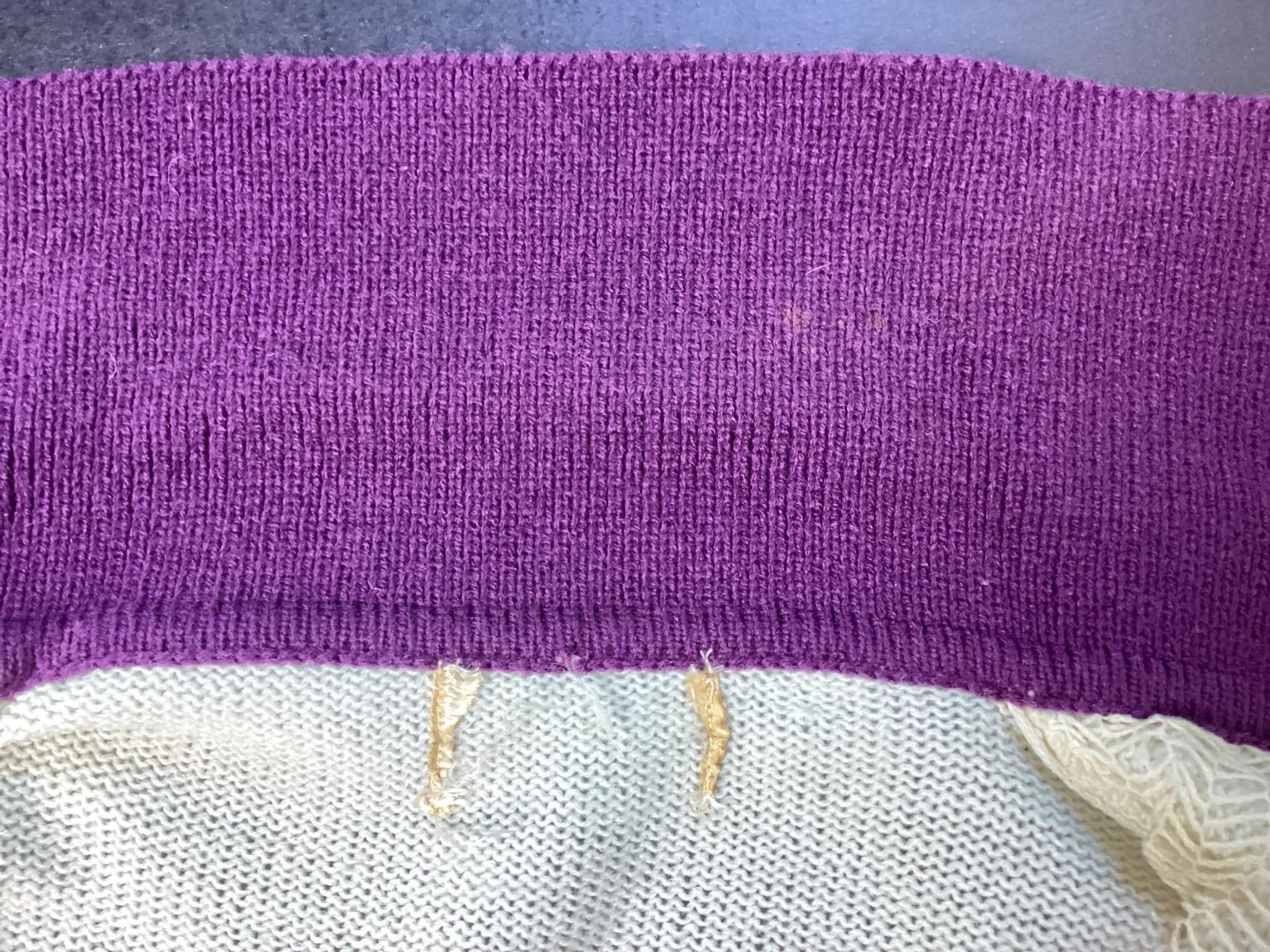 Vtg 70s Full Zip Sweater Jacket Purple Cream Color Women’s S Knit Pattern