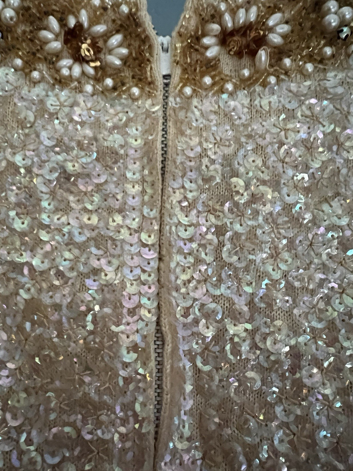 Vintage 60’s Valentina Ltd Beaded Sequin Shell Top Iridescent Cocktail Shimmer M