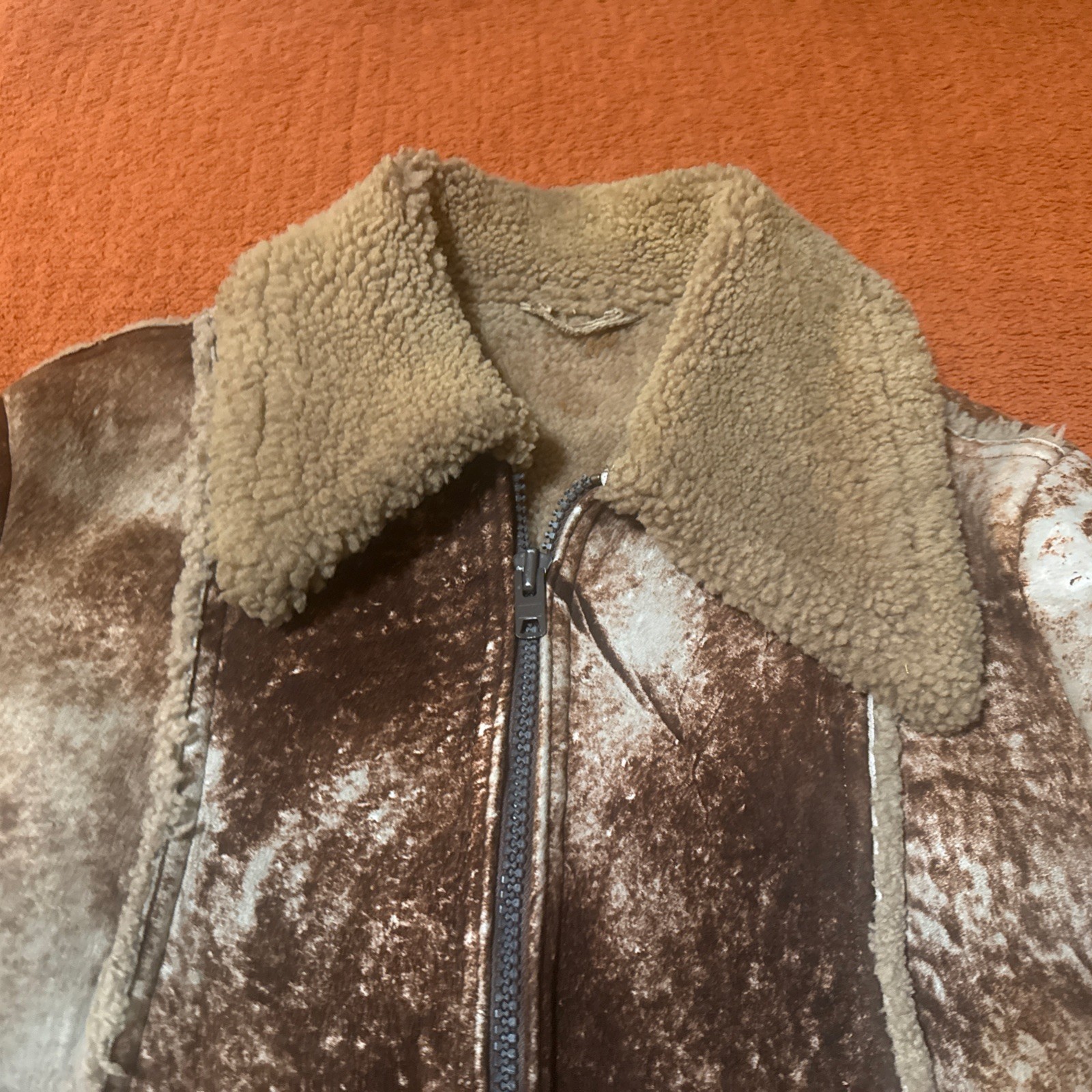 Women’s M ?VTG Sheepskin Sherpa Rancher Style Coat Missing Sz & Maker Label 70’s
