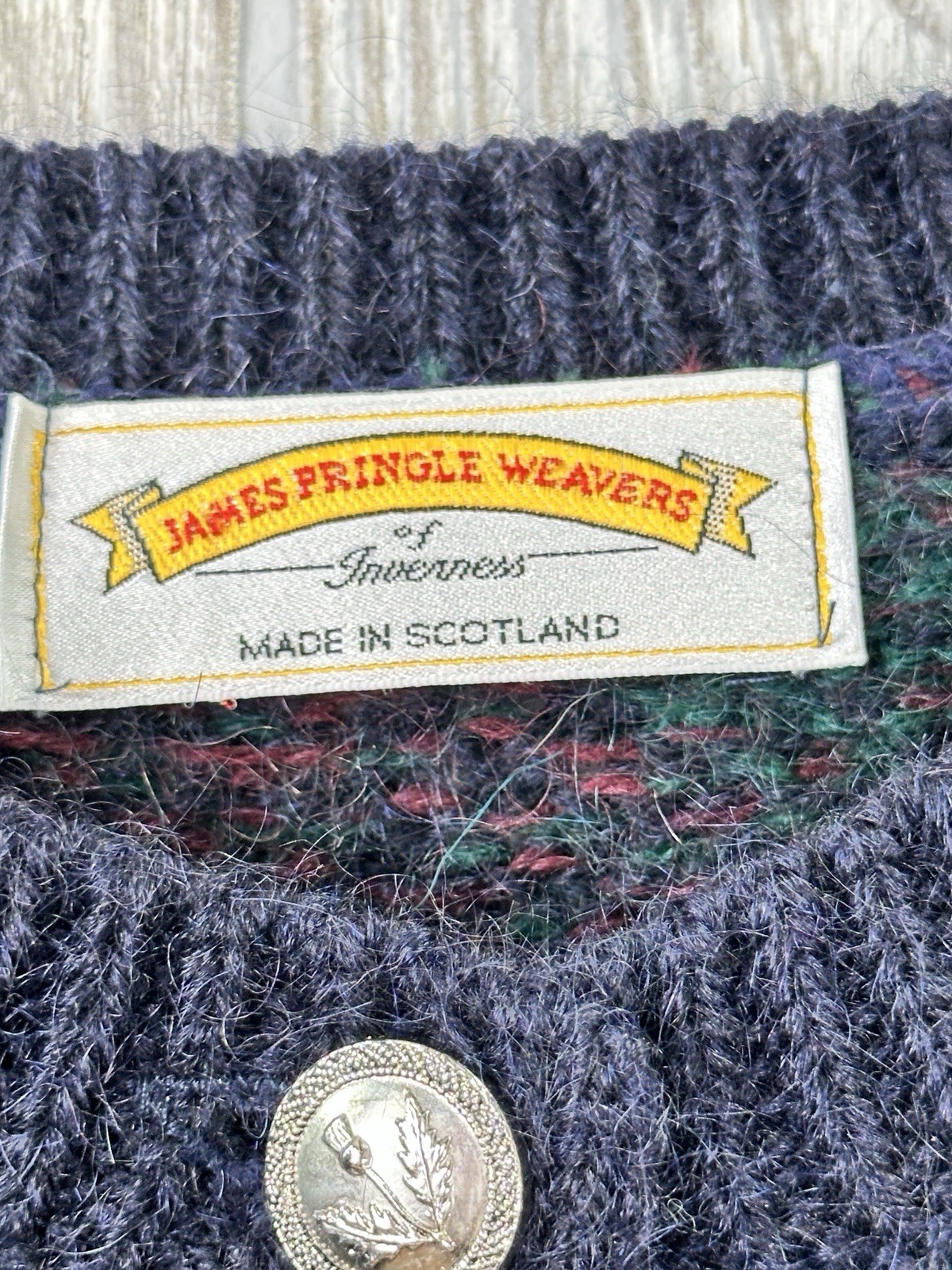 James Pringle Weavers Argyle Knit Mohair Cardigan Size Medium Scotland Relaxed