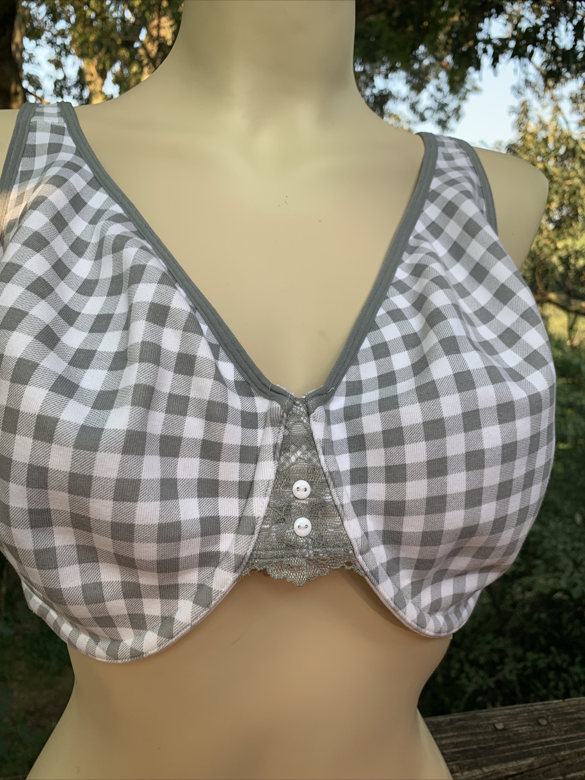 CACIQUE Gray Grey Houndstooth Plaid Bra Size 38H 38 H Cup Vintage ❤️sj7m27