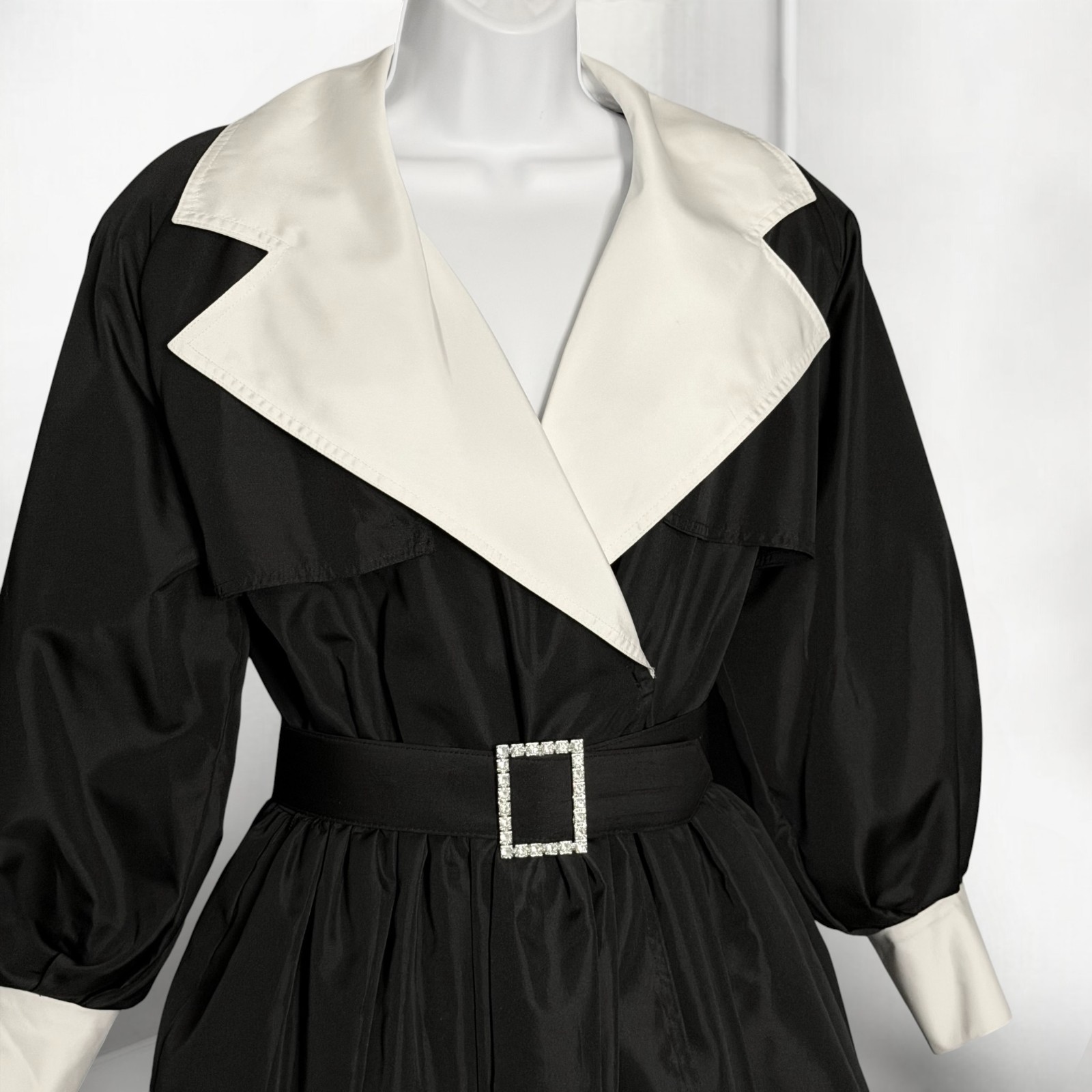 Vintage 80s Lisa Michaels Black White Formal Dress Rhinestone Belt Tulle Size 4