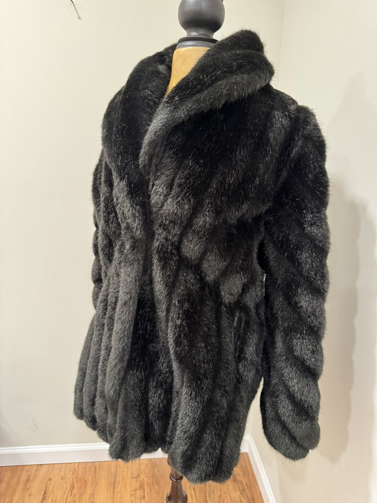 Y2K Vintage 90S Monterey Fashions Black Faux Fur Coat / Jacket SZ 12 Retro