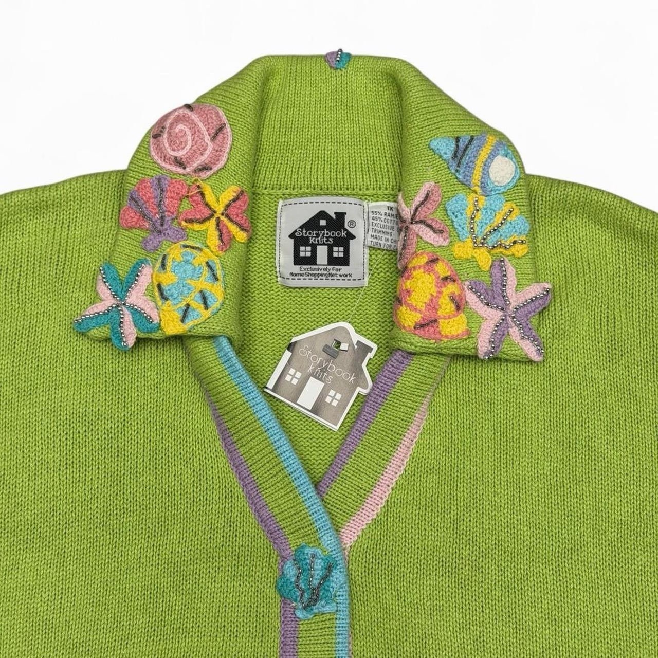 Story Book Knits Sweater NWT Green Beaded Embellished Shells Nautical Ocean