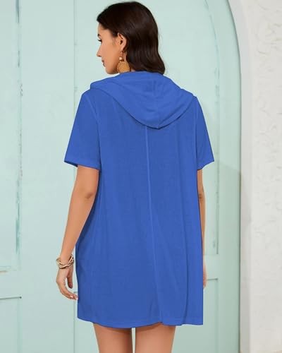 Terry Cloth Cover Up – Women 2025 Zipper Swimsuit Coverup Hooded XX-Large Blue