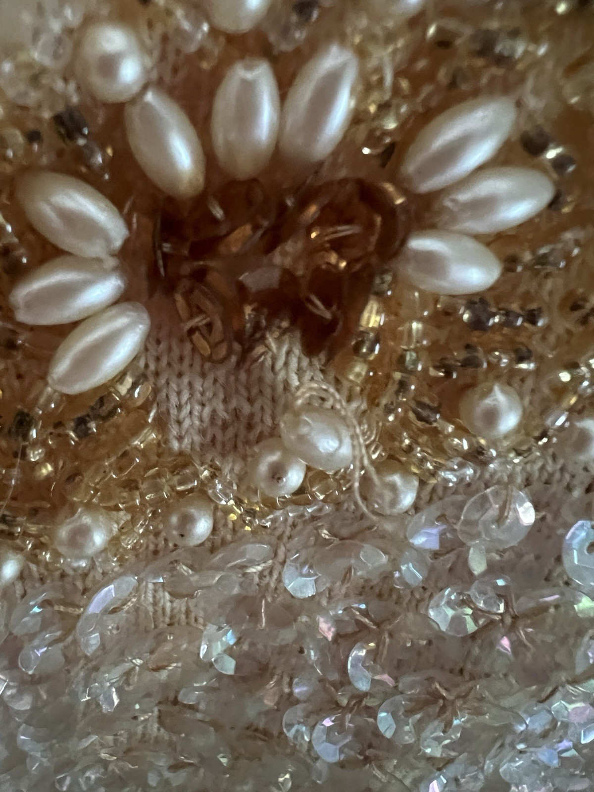 Vintage 60’s Valentina Ltd Beaded Sequin Shell Top Iridescent Cocktail Shimmer M