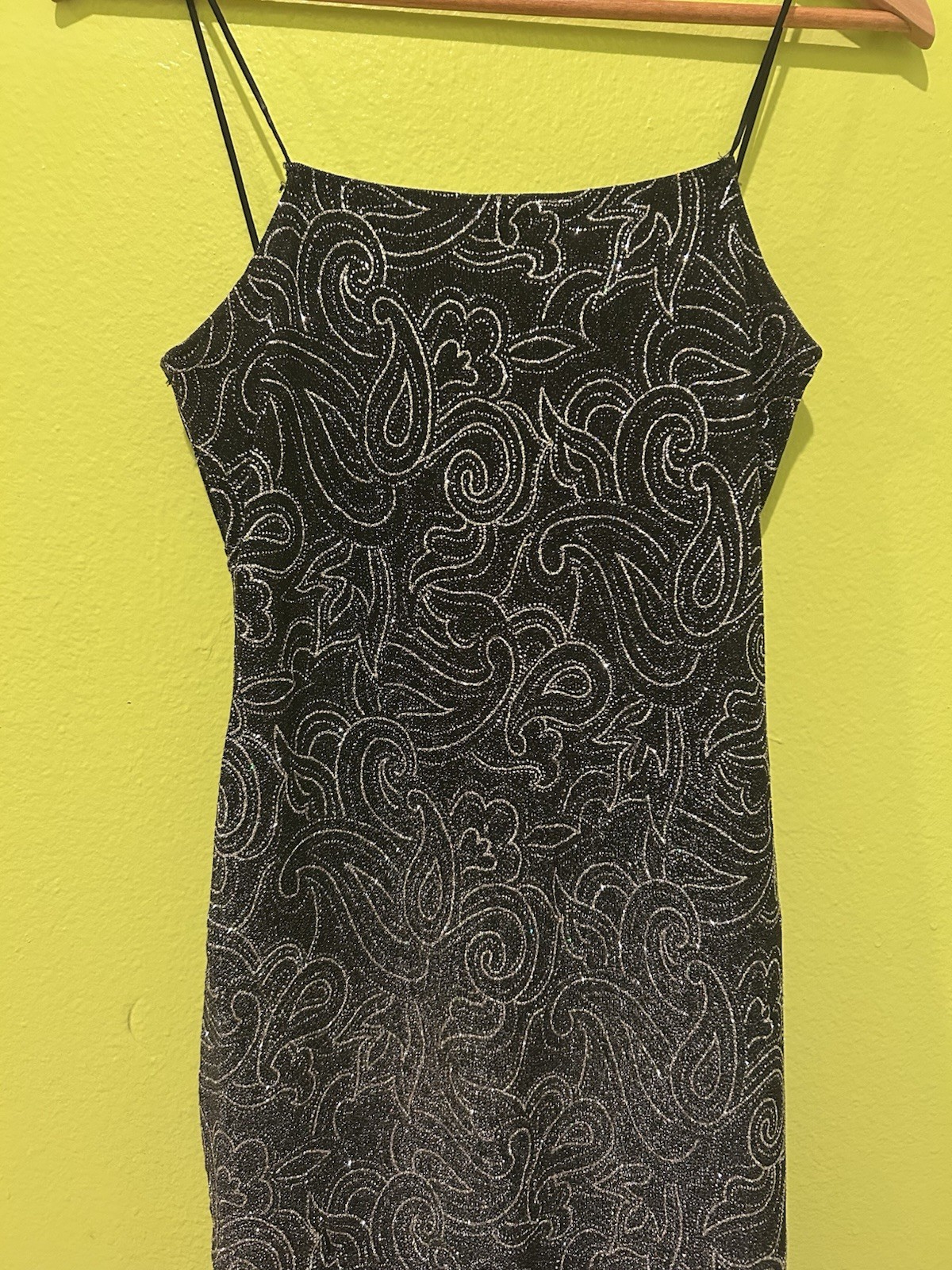 90s Little Black Dress Silver Glitter Strap Backless Jump Size: 5/6