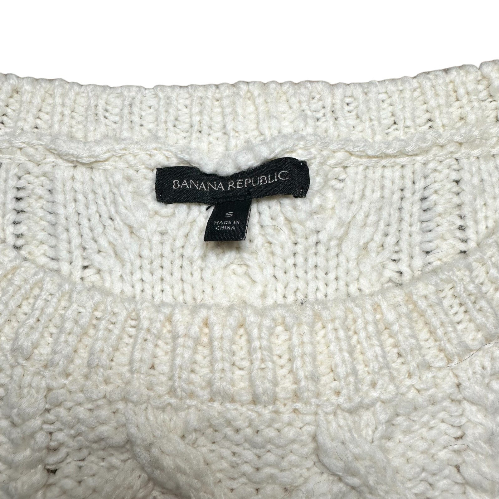 Banana Republic Womens Small Cable Knit Top Cream Wool Blend Sweater White Shirt
